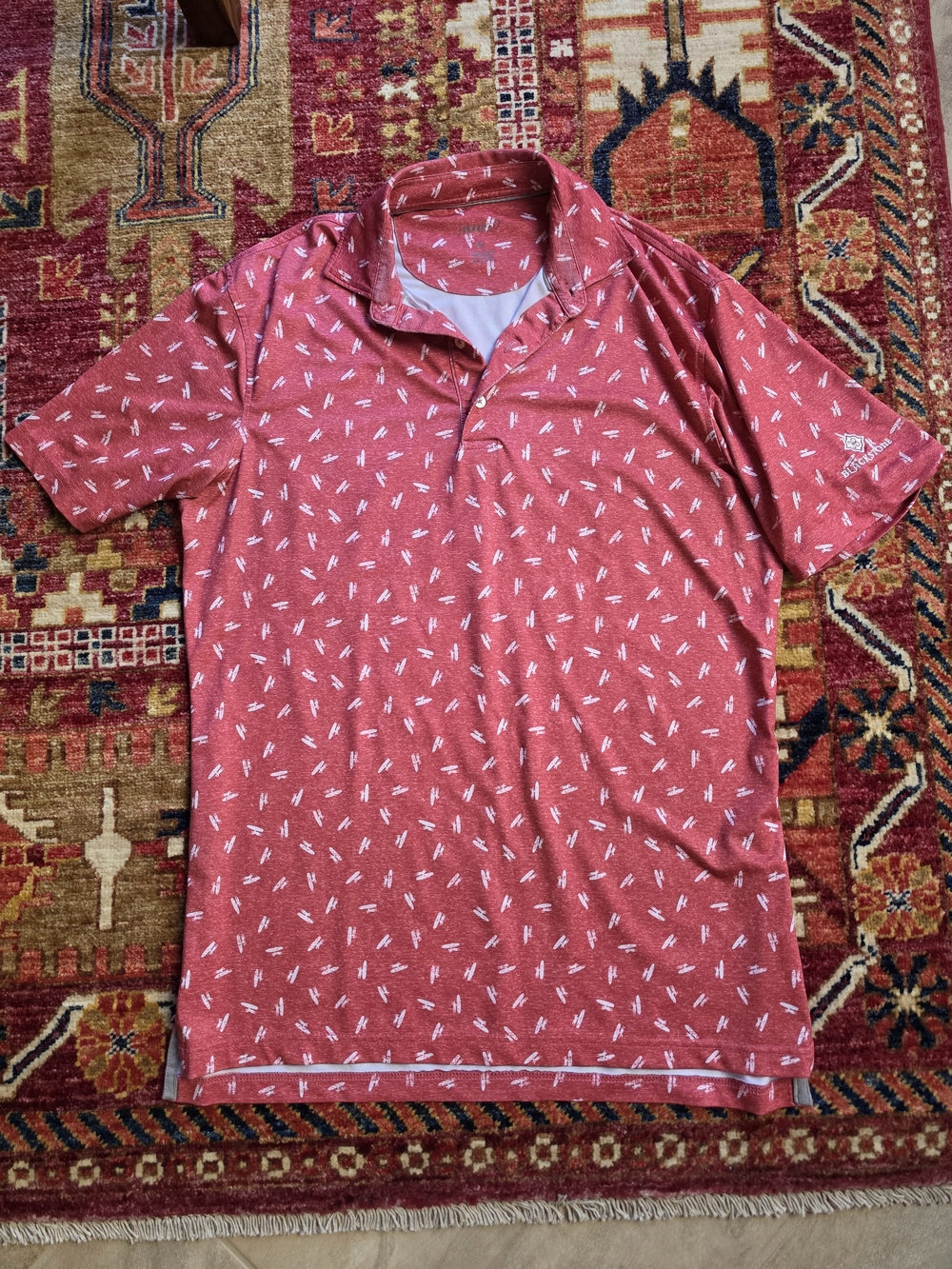 Johnnie-O Red Printed Men’s Polo Shirt Lightweight Blackstone Size M EUC
